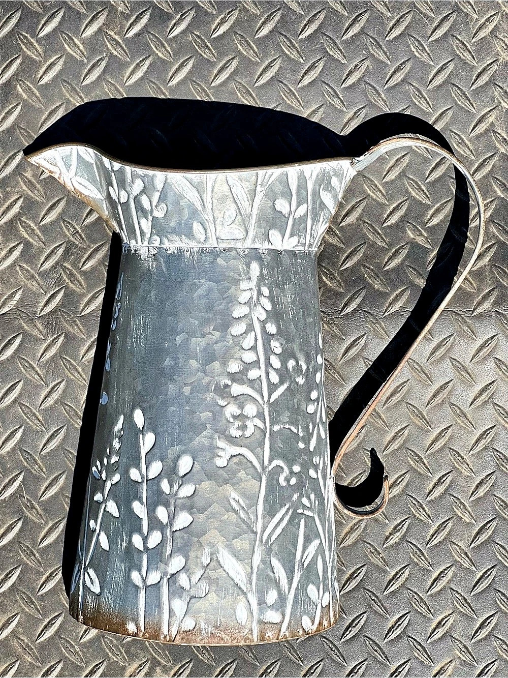 The Spring Shop Galvanized Metal Floral Wall Pitcher Gray & White